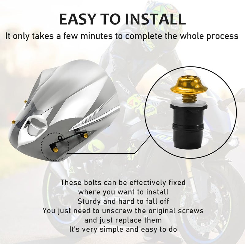 KVAEY 10 PCS Motorcycle Windshield Bolt Screw Kit, Aluminum Alloy Windscreen Mounting Bolt Screws, Universal Windshield Screws Bolts Nuts for Motorcycle Fairings, Car Accessories (Gold) - Image 4